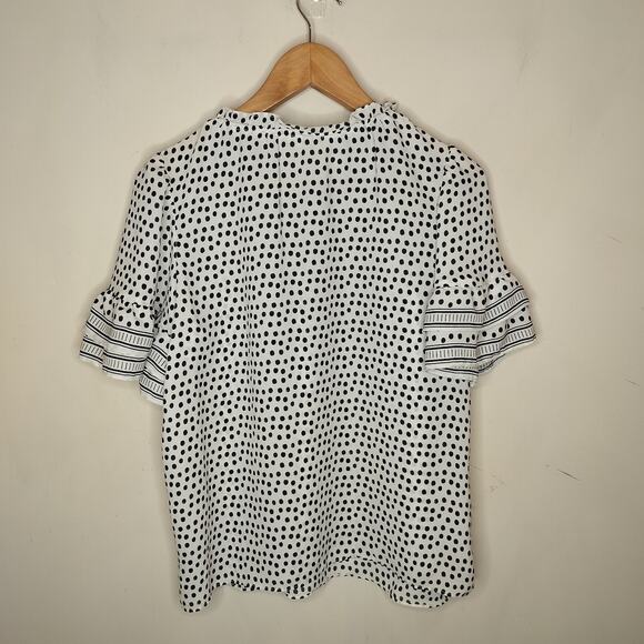 MAx Studio Polka Dot Blouse Flutter Sleeve Tasseled - Picture 7 of 9